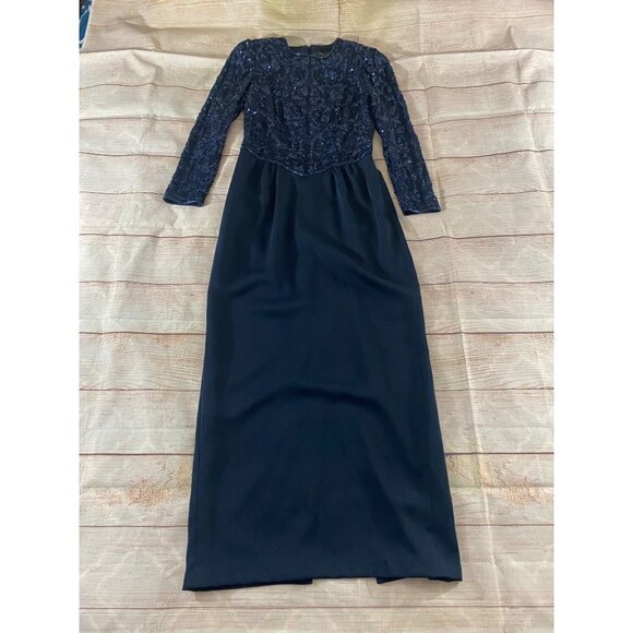 Vintage Ted Lapidus Paris Women's Blue Long Sleeve Sequin Dress - 10 - Picture 5 of 16
